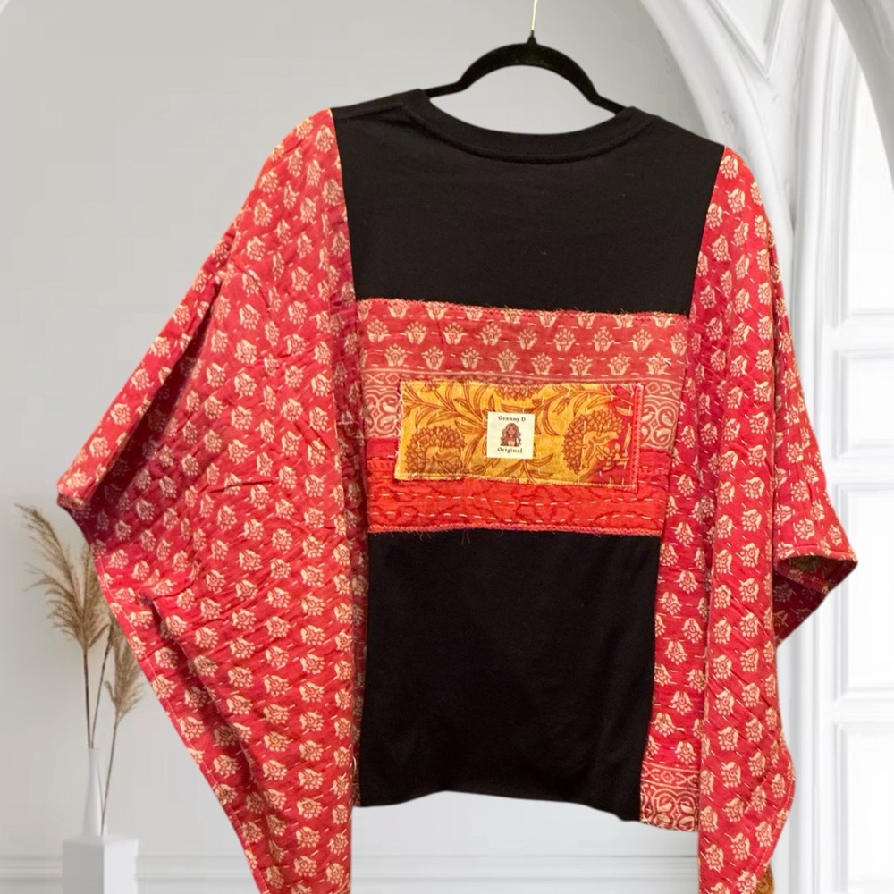 PAT BENATAR Handmade Upcycled Poncho Style Top Oversized Granny D Originals - Picture 4 of 5